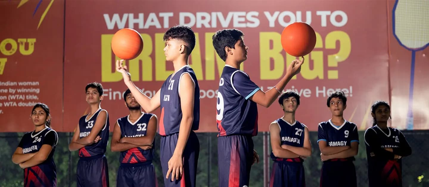 Ramagya School students playing basketball